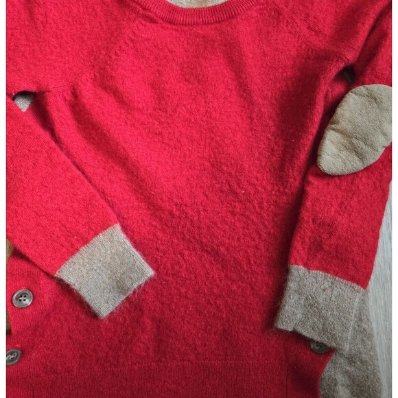 J.Crew Sweater XXS Red Wool Blend Elbow Patch Button Accent Tunic Style - Picture 3 of 4